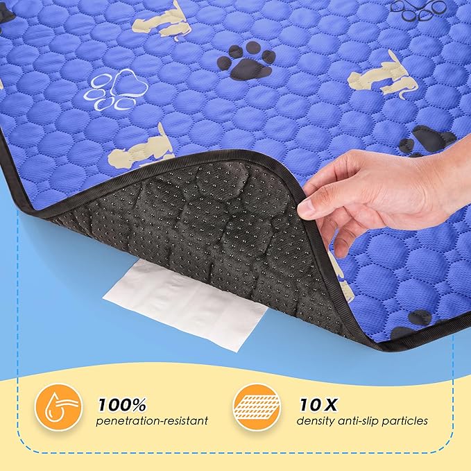 WanpeeGoo Washable Pee Pads for Dogs Mat, 2 Pack Absorbent Reusable Training Dog Pads Pet Puppy Pads, Non-Slip Potty Pads for Whelping, Playpen, Crate, Bed, Blue 24"x36"