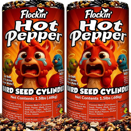 Hot Pepper Bird Seed Cylinders with Hole – Spicy Birdseed to Reduce Squirrels – Bird Seeds for Outside Wild Birds – No Mess Birdseed – Hot Birdseed, No Filler – USA Made (4" x 7.75") 2 Pack