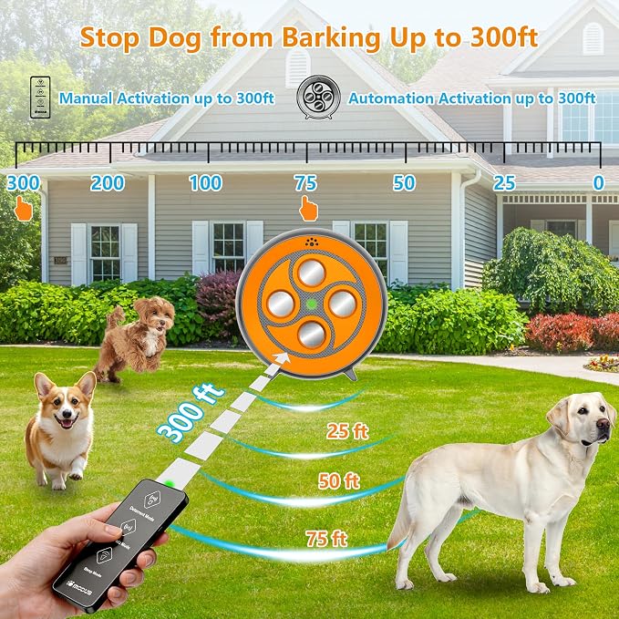 New Anti Barking Device for Dogs, Rechargeable Dog Barking Deterrent up to 75ft with Remote, Variable Ultra Frequency/6 Modes/IP65 Waterproof Dog Silencer Stop Neighbors‘ Dog from Barking (Orange)