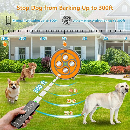 New Anti Barking Device for Dogs, Rechargeable Dog Barking Deterrent up to 75ft with Remote, Variable Ultra Frequency/6 Modes/IP65 Waterproof Dog Silencer Stop Neighbors‘ Dog from Barking (Orange)