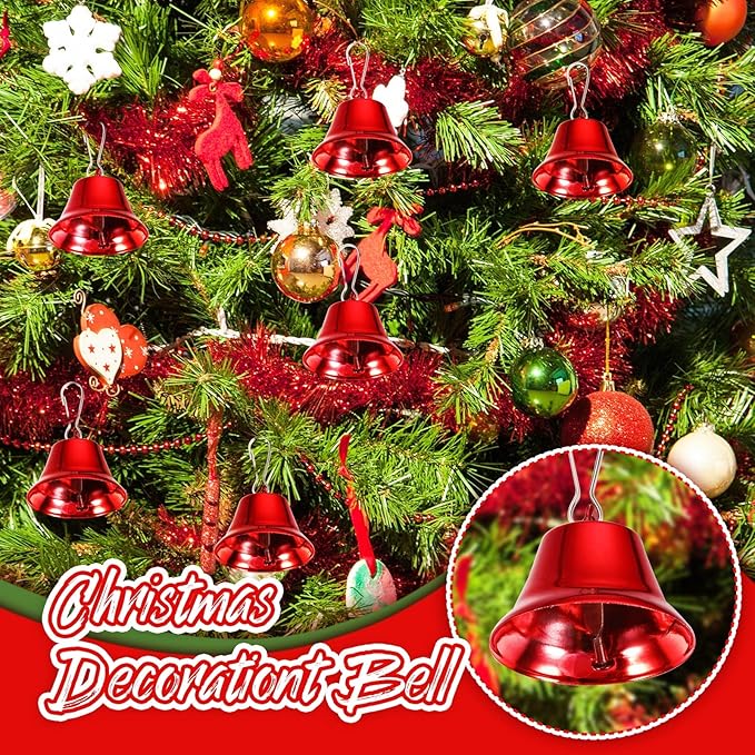30 Pieces Craft Small Brass Bells for Crafts Mini Vintage Bells with Spring Hooks Tiny for Hanging Wind Chimes Making Dog Training Doorbell Wedding Decor, 1.65 x 1.5 Inch(Red)