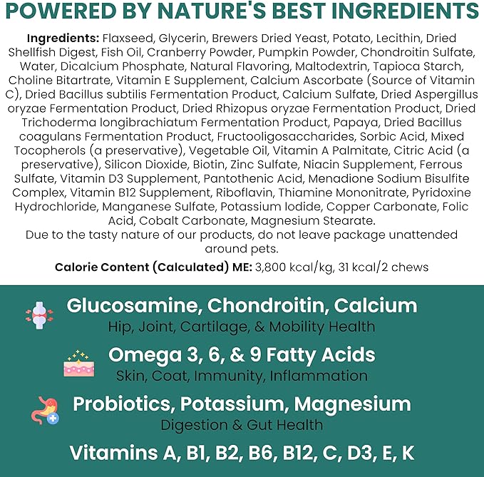12-in-1 Dog Multivitamin Chews, 120 Count - Dog Vitamins and Supplements, Glucosamine Chondroitin, Probiotics, Omega 3 - Hip & Joint, Skin & Coat, Immune, Digestive Support, All Breeds - Chew + Heal