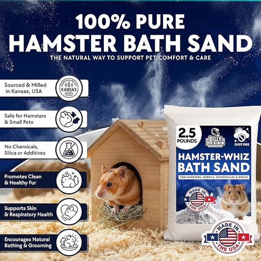 2.5 LB. Hamster Sand Bath - Dust Free, All Natural Volcanic Ash for Fur Health - Sand Bath for Chinchillas, Gerbils, Mice, Degus & All Small Pets - Made in USA - Hamster Accessories by Billy Buckskin