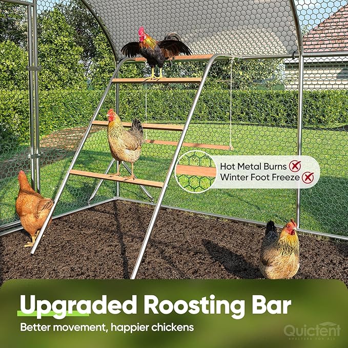 Quictent Essential Series 12x9x6.6ft Metal Chicken Coop Run with Climbing Ladder, Walk-in Outdoor Poultry Cage with PVC Coated Chicken Wire, Hen Duck Rabbit Farm House, Waterproof Anti-UV Cover