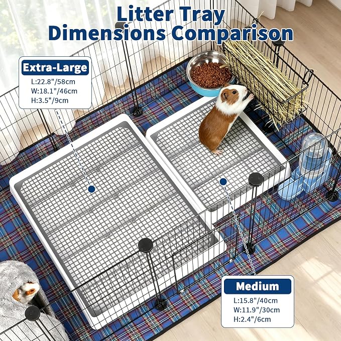 FHTONGE 4 in 1 Ultra Large Rabbit Litter Box with Feeder for Cage, Metal Hay Rack&Trainer Tray&Water Bottle&Food Bowl, Bunny Toilet Training Pan and Feeder Combo for Guinea Pig Ferret Rodent Squirrel