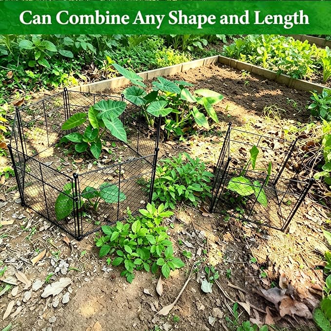 3 Pack Plant Protectors from Animals, 12Pcs 1" Mesh DIY Plant Cages 13.8"x13.8"x12", Metal Garden Animal Barrier with Stakes, Keep Rabbits & Chipmunks Out for Vegetables, Shrubs & New Plants