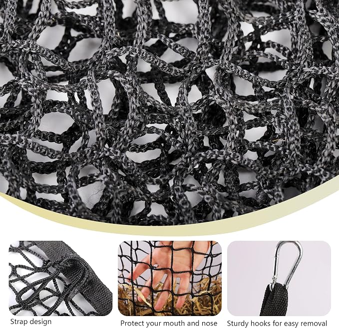 2 Pcs Slow Feed hay nets for Horses Large Capacity Hanging hay Bags 31 x 28 Inch Horse hay Feeder Suitable for All Day Feeding of Horses Goats Sheep Donkey and Trailer,Black