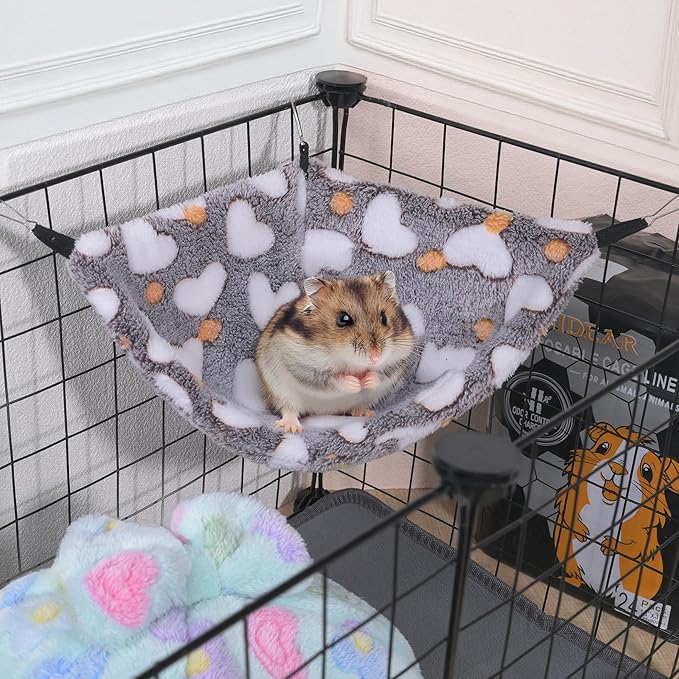 Pack of 2 Hanging Corner Hammock with Hooks for Rats, Squirrels, Sugar Gliders, Guinea Pigs, Hamsters and Other Small Animals. Perfect for Pet Critter Cages. S, HTCoffee+Purple