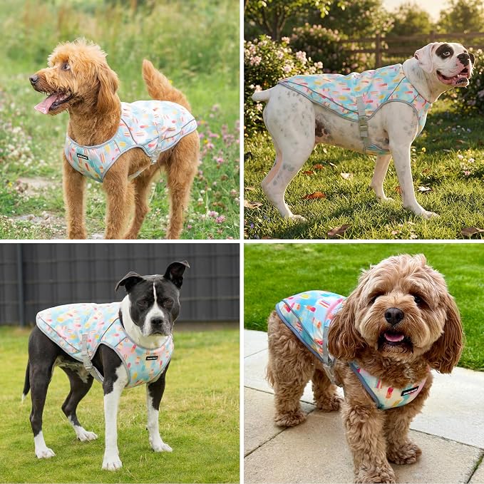 Spark Paws Dog Cooling Vest - SPF 50 UV Sun Protection - Summer Heat Relief Gear for Dogs, Lightweight, Evaporative Cooling - Dog Anxiety Relief Vest During Hot Days - Popsicles - Size XL