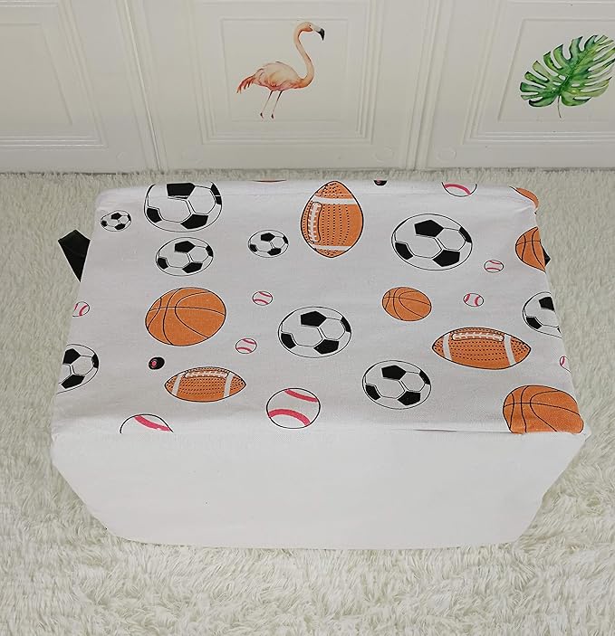 Kid Storage Basket Gift Shelf Basket Toy Storage Bin, Nursery Basket Organizer Box for Children Room Deco With Handles (Basketballs)