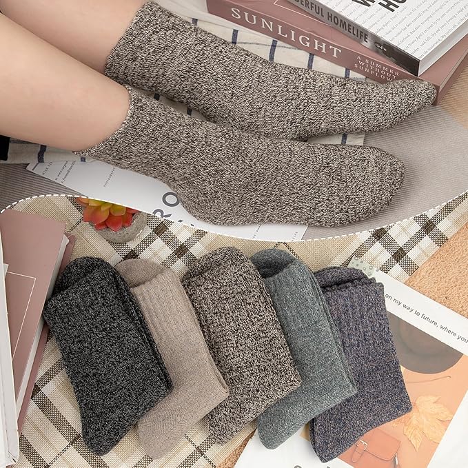 Justay 5 Pairs Womens Wool Socks Thick Warm Winter Socks Casual Cozy Socks Vintage Knit Crew Socks Gift for Women