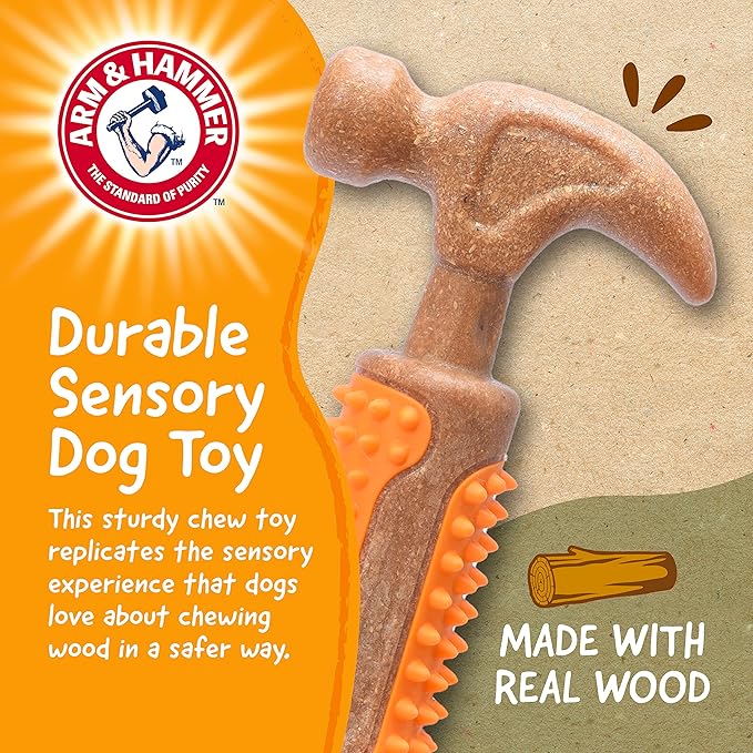 Arm & Hammer for Pets Chew Tools Collection, Wood Blend Hammer Chew Toy for Dogs, Compressed Wood with Baking Soda, Safer & Durable Alternative to Chewing Sticks, 7 Inch