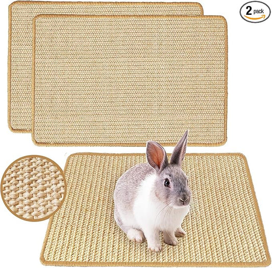 Rabbit Scratching Pad, 16 x 12 Inch Natural Sisal Bunny Scratch Mat Scratcher Mats Claws and Teeth Care for Biting Sleeping Nesting Small Animal Bedding Bed Play Toy (Beige+Brown, 2Pcs)