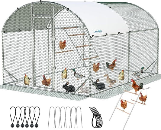 Quictent Essential Series 12x9x6.6ft Metal Chicken Coop Run with Climbing Ladder, Walk-in Outdoor Poultry Cage with PVC Coated Chicken Wire, Hen Duck Rabbit Farm House, Waterproof Anti-UV Cover