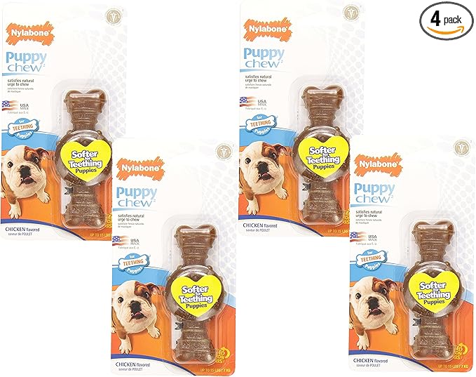 Nylabone Just for Puppies Chicken Flavored Teething Chew Ring Bone, Petite Size (4 Pack)