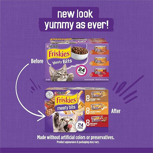 Purina Friskies Gravy Wet Cat Food Variety Pack, Meaty Bits - (Pack of 24) 5.5 oz. Cans
