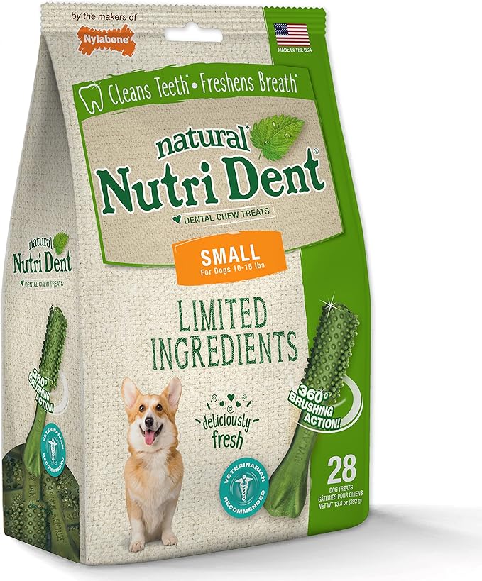 Nylabone Nutri Dent Dog Dental Chews - Natural Dog Teeth Cleaning & Breath Freshener - Dental Treats for Dogs - Fresh Breath Flavor, Small (28 Count) (Pack of 2)