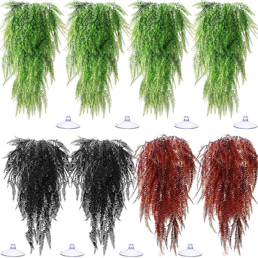 Suncalla Reptile Plants Terrarium Hanging Plants Vines Boston Climbing Terrarium Plant with Suction Cup for Bearded Dragons Lizards Crested Gecko Snake Crab Tank(Vivid Series,3 Colors)