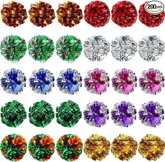 Silkfly 200 Pcs Polyester Film Crinkle Balls Cat Toys 2.36" Interactive Crinkle Ball, Colorful Balls Chew Toy for Cat Chase Ball Toys Attract Cats for Indoor Cats and Kittens to Keep Fit and Active