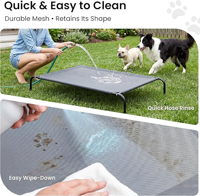 Love's cabin Elevated Cooling Dog Bed for Medium Dogs, Portable Indoor & Outdoor Raised Pet Dog Cat Cot, Durable Summer Frame with Breathable Mesh, Grey, 43" x 31.5" x 8"