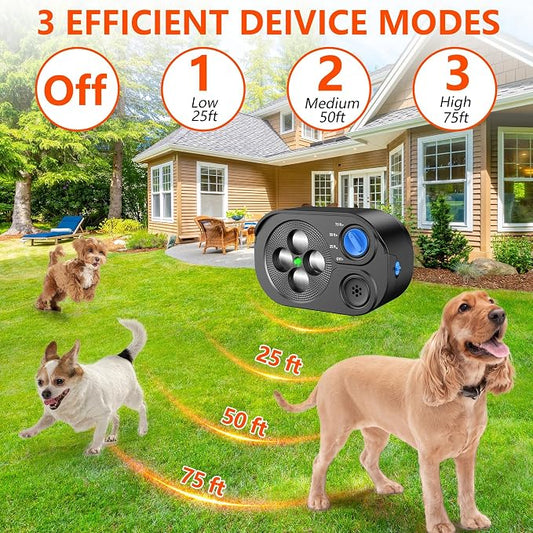 2026 New Anti Barking Device for Dogs, Bark Box Rechargeable Dog Barking Deterrent with Variable Ultra Frequency/6 Modes/IP65 Waterproof Dog Silencer Stop Neighbors‘ Dog from Barking Up to 75ft(Black)