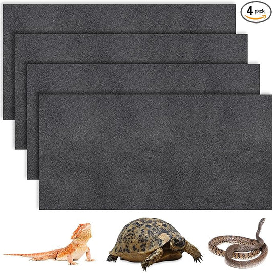 Haull 4 Pcs Reptile Carpet Pet Terrarium Floor Liners Bedding Substrate Liner Supplies Reptile Cage Mat Tank Accessories for Lizard Bearded Dragon Tortoise Snake Leopard (Black,47 x 24 Inch)