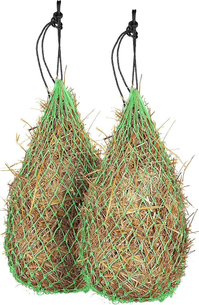 Majestic Ally 2 pcs Slow Feed 42” Hay Net for Horses, Strong Small 2x2” Holes, Nylon Rope Hanging, Adjustable Travel Feeder for Trailer and Stall, Simulates Grazing, Reduce Waste