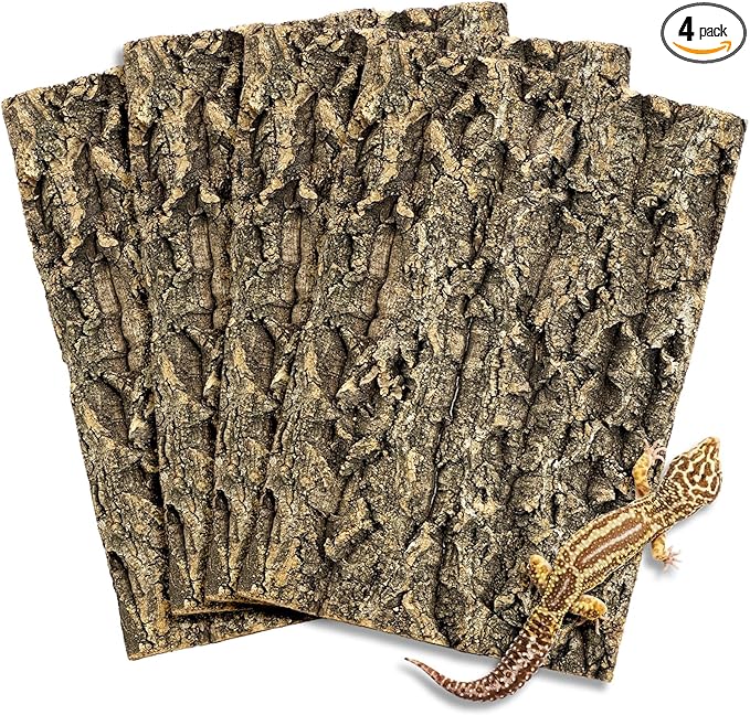 Fhiny 4 PCS Cork Bark Background, 11.6" x 7.7" Natural Cork Bark for Reptiles Bearded Dragon Climbing Backdrop Terrarium Habitat Wall Decor Accessories for Turtle Gecko Lizard Snake Spider Frog
