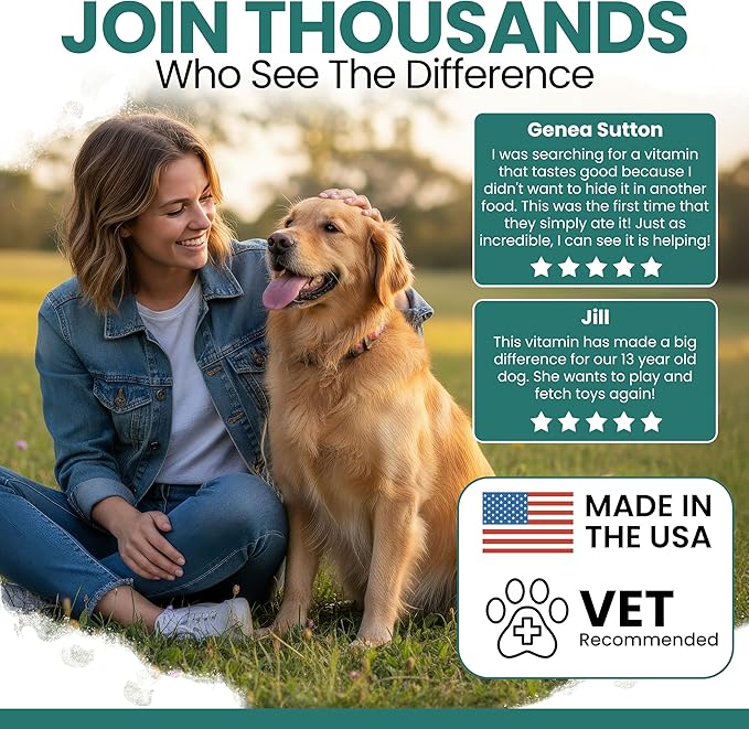 12-in-1 Dog Multivitamin Chews, 120 Count - Dog Vitamins and Supplements, Glucosamine Chondroitin, Probiotics, Omega 3 - Hip & Joint, Skin & Coat, Immune, Digestive Support, All Breeds - Chew + Heal