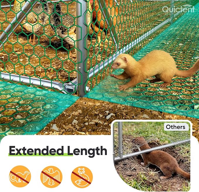 Quictent Essential Series 18x9x6.6ft Metal Chicken Coop Run with Climbing Ladder, Walk-in Outdoor Poultry Cage with PVC Coated Chicken Wire, Hen Duck Rabbit Farm House, Waterproof Anti-UV Cover