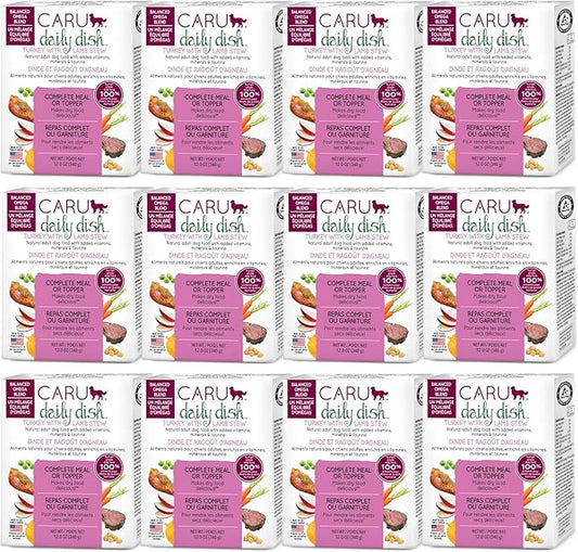 Caru - Daily Dish Turkey & Lamb Stew - For Dogs - Supports Overall Pet Health - Wet Dog Food/Meal Topper - Human Grade Ingredients - Grain, Corn & Soy Free - Non-GMO - Made in USA - 12 oz - Case of 12