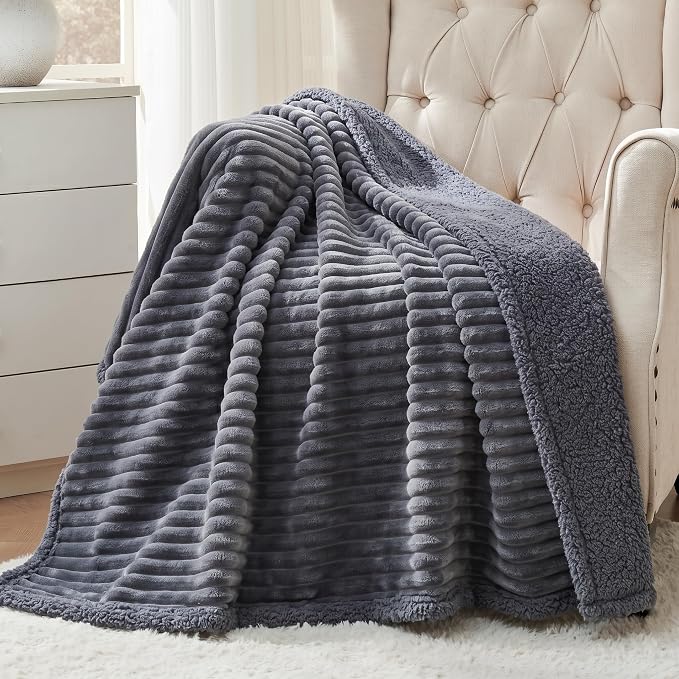Qeils Waterproof Calming Dog Blanket for Large Dogs, Noiseless Soft Plush Pet Blanket for Bed, 500GSM Thick Faux Fur Pet Throw, Cozy Couch Furniture Protection Washable, Charcoal Grey, 60x80IN
