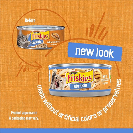 Friskies Purina Shreds with Chicken in Wet Cat Food Gravy - 5.5 oz. Cans (Pack of 48)