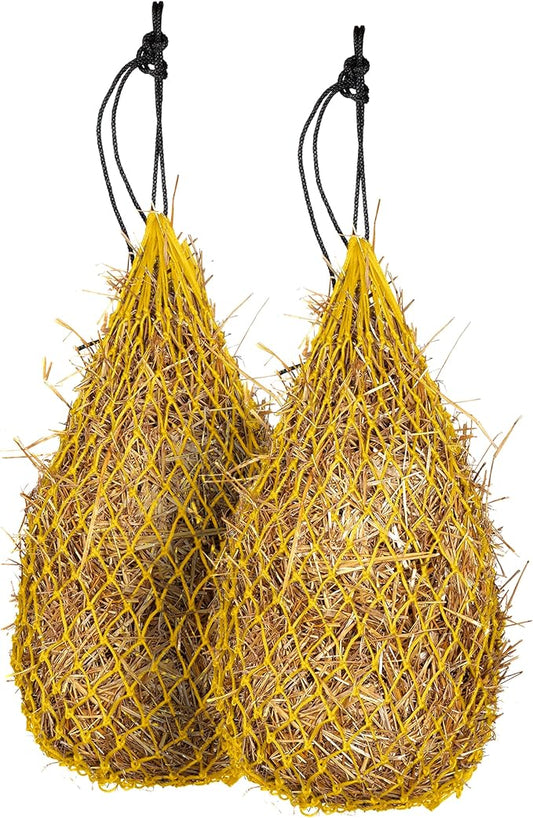 Majestic Ally 2 pcs Slow Feed 42” Hay Net for Horses, Strong Small 2x2” Holes, Nylon Rope Hanging, Adjustable Travel Feeder for Trailer and Stall, Simulates Grazing, Reduce Waste