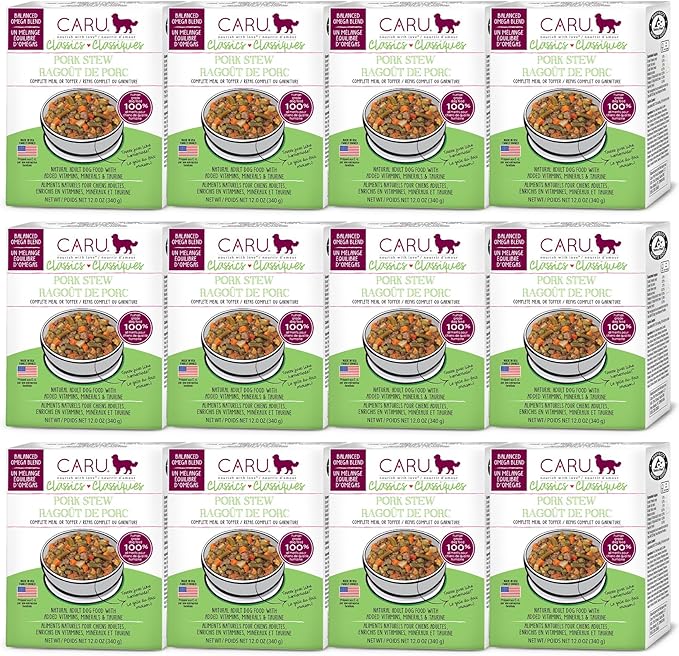Caru - Classics Pork Stew - For Dogs - Supports Overall Pet Health - Wet Dog Food/Meal Topper - Human Grade Ingredients - Grain, Corn & Soy Free - Non-GMO - Made in USA - 12 oz - Case of 12