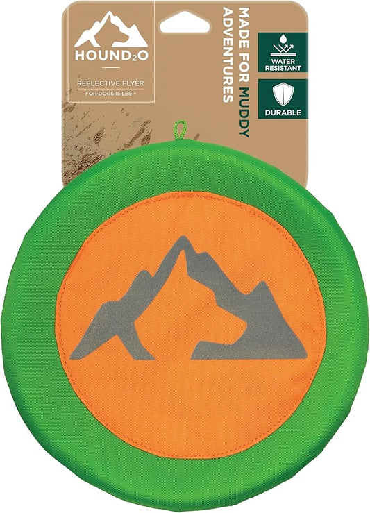 Playology HOUND2O Dog Toys | Reflective Flyer Toy Frisbee for Dogs | Orange Outdoor Dog Toy for Fetch