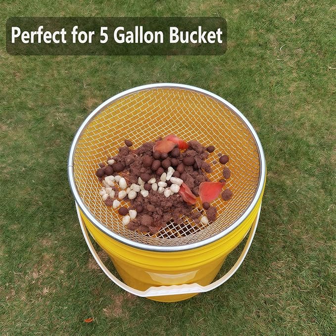 3 Pack Soil Sifter for Gardening, Heavy Duty Galvanized Steel Compost Sieve, Round Garden Sifter for 5 Gallon Bucket, 3 Mesh Sizes (1/8", 1/4", 3/8")