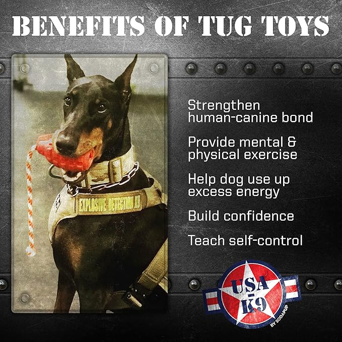 SodaPup USA-K9 Grenade – Durable Dog Tug Toy, Chew Toy & Treat Dispenser Made in USA from Non-Toxic, Pet-Safe, Food Safe Natural Rubber Material for Mental & Physical Stimulation, Bonding, & More