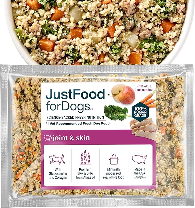 JustFoodForDogs Frozen Fresh Dog Food for Sensitive Skin & Allergies, Joint Health, Complete Meal or Human Grade Dog Food Topper, Joint & Skin Support, 18 oz (Pack of 21)