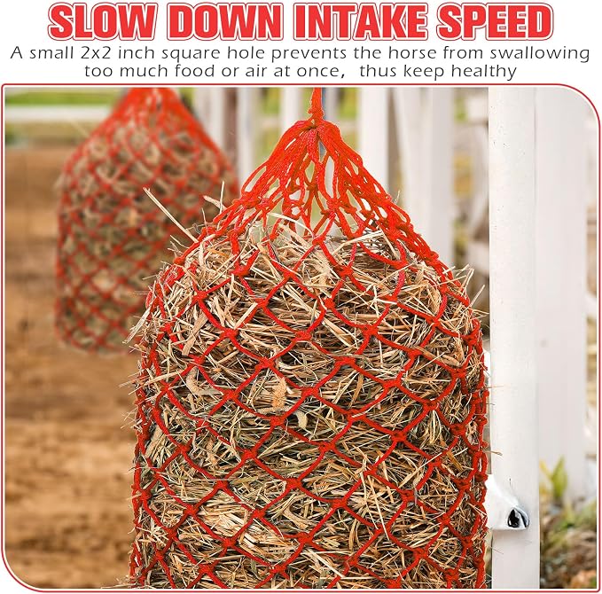 Nuenen 4 Pcs Hay Bags for Horses Goat 40 Inch Oxford Slow Feeder Hay Nets Bag for Horses Sheep Hanging Feeding Supplies Trailer Stable(Red)