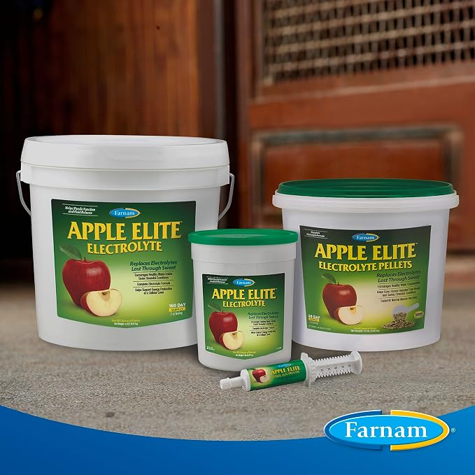 Farnam Apple Elite Horse Electrolytes Powder Supplement, Replaces Vital Minerals, Encourages Hydration, Sugar-Free, Contains Sodium, Potassium, Calcium & Magnesium, Apple Flavored, 5 lb