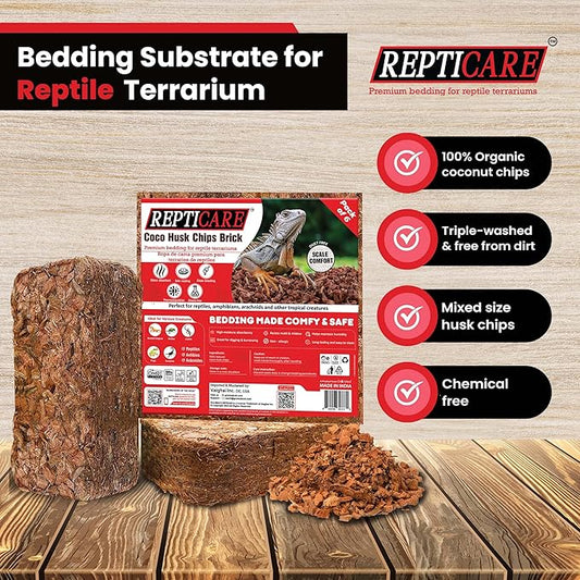 ReptiCare Coco Chips Brick 6 Pack, upto 7Q Each- Organic Coconut chips Substrate for Reptiles, Bearded Dragons, Ball Pythons, Tarantulas, Hermit Crabs, Turtles, Tortoises, Snake and Gecko Bedding