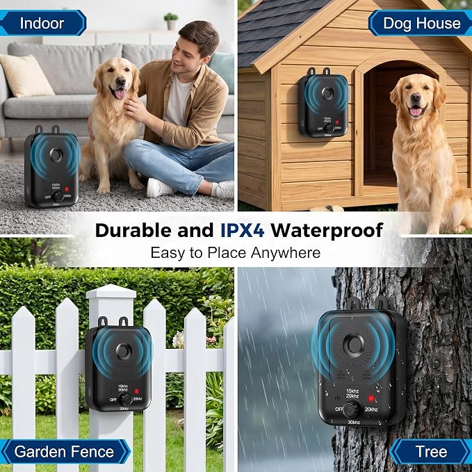 Anti Barking Device for Dogs, Ultrasonic Dog Bark Deterrent Devices, Auto Dog Barking Deterrent Devices, 3 Modes Ultrasonic Bark Box, Dog Barking Stopper Long Range 33ft, for Indoor & Outdoor Use