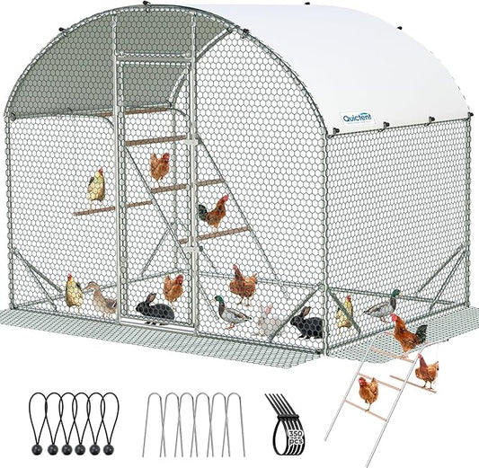 Quictent Essential Series 6.6x9x6.6ft Metal Chicken Coop Run with Climbing Ladder, Walk-in Outdoor Poultry Cage with PVC Coated Chicken Wire, Hen Duck Rabbit Farm House, Waterproof Anti-UV Cover