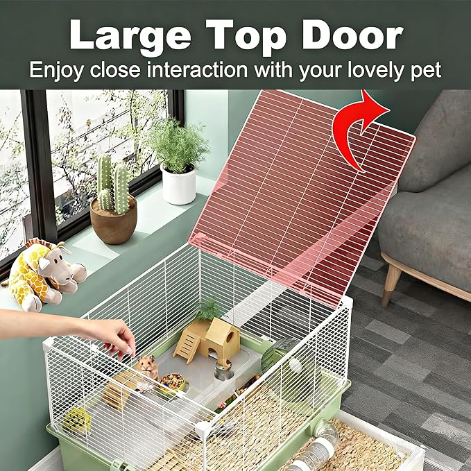 Oneluck 22.4” Chew-Proof Metal Hamster Cage, Drawer-Style with Easy Clean,Small Animal Habitats for Syrian Hamster,Gerbil, Mice(Green)