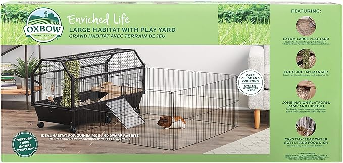 Oxbow Enriched Life Small Animal Accessories - Habitat with Play Yard for Dwarf Rabbits & Guinea Pigs (Large)