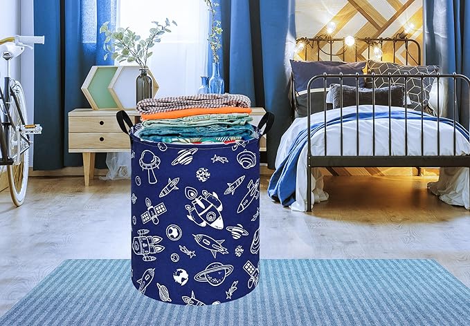 Kids Laundry Hamper Storage Basket Laundry Organizer Hamper Storage Bins Clothes Box Nursery Hamper Gift Basket with Handles (Spacecraft)
