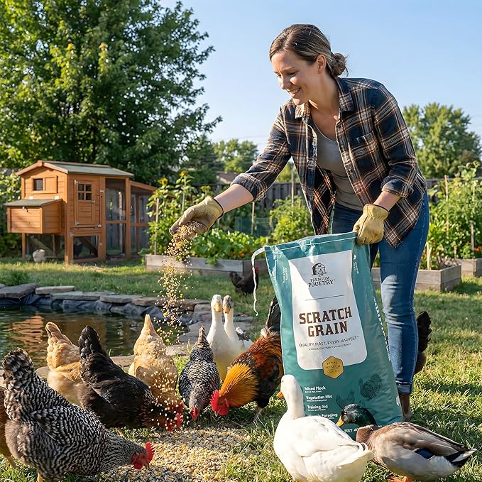 Chicken Scratch Grain for Chickens, Ducks & Turkeys, Natural 3-Grain Scratch Feed Treat, Made in USA, Foraging & Energy Support, 80 lbs