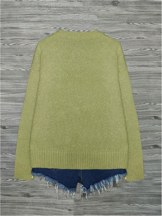 WDIRARA Women's Cat Graphic Sweater Long Sleeve Crew Neck Knit Tops Casual Knitwear