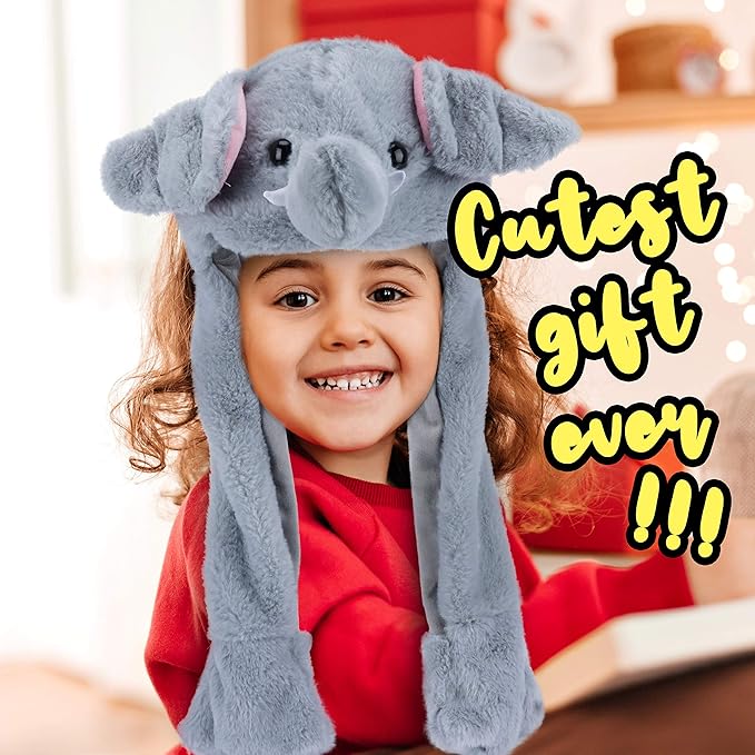 Bubblepompom Animal Hat with Ears Moving Jumping Pop Up Beating Hat Plush Holiday Cosplay Dress Up Funny Gift for Kids